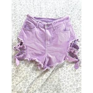 Shein Lavender Lace-Up Cutoff Denim Shorts Women’s XS